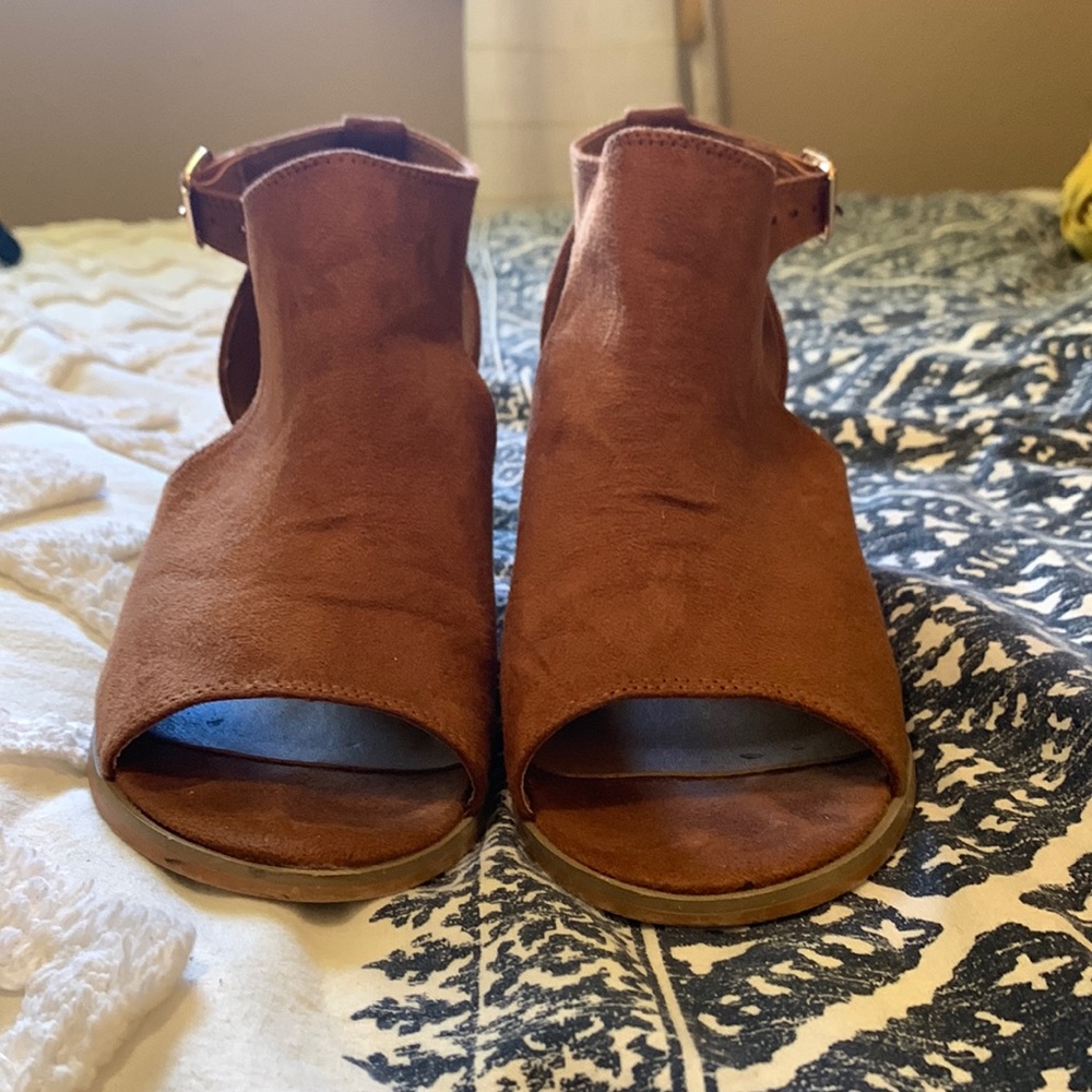 Mata - Suede Peep Toe Wedges